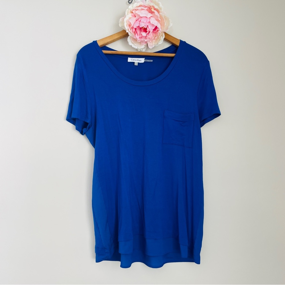 Calvin Klein Royal Blue Short Sleeve Scoop Neck Tee Large